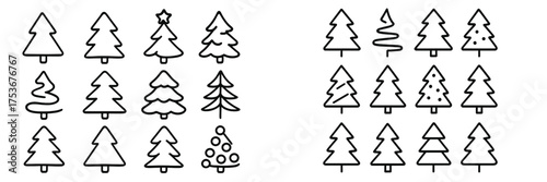 Collection of simple black and white tree sketches perfect for holiday decoration or craft projects