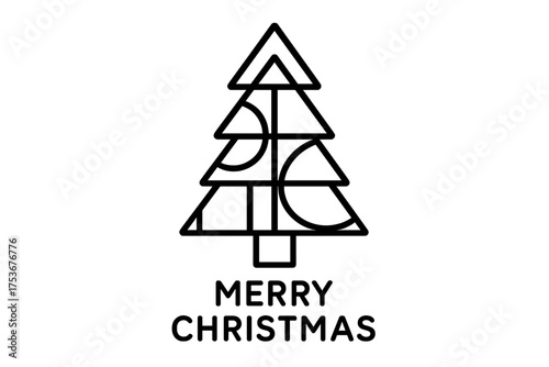 Stylized Christmas tree design with geometric shapes and Merry Christmas text for holiday celebration