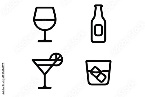 Various drink icons representing different beverages in a modern flat design style