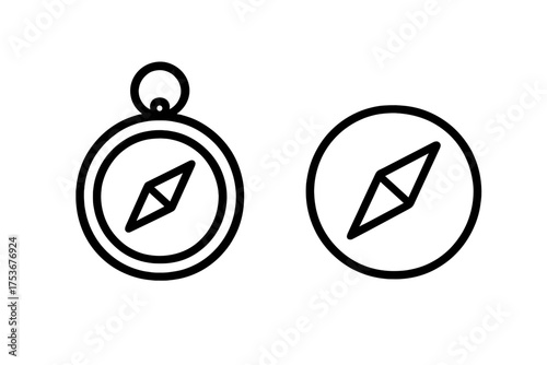 Compass symbols in simple black and white design showcasing directional navigation tools for adventure