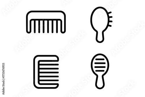 Different types of hair grooming tools displayed in simple outlines with a clean design