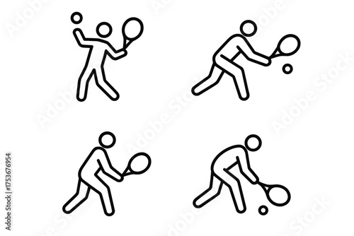 Unique tennis player actions illustrated in four distinct poses showcasing different skills during a match