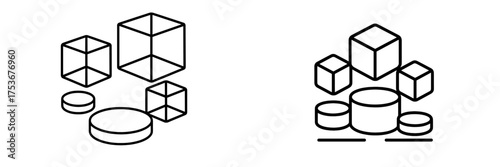 Various geometric shapes including cubes and cylinders arranged in a minimalistic style suitable for design purposes