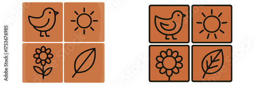 Simple and colorful illustrations of nature's elements featuring birds and flowers in a playful layout