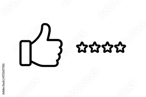 Positive feedback on product quality with a thumbs up and five stars for excellent service
