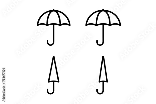 Two styles of umbrellas displayed in a simple black and white design suitable for various creative projects