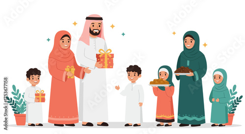 Generous Islamic Family Exchanging Gifts and Food During Festive Occasions and Celebrations