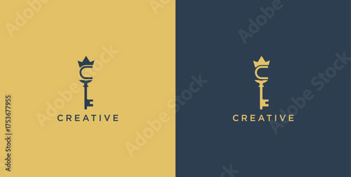 Door Key On Letter Logo Design C