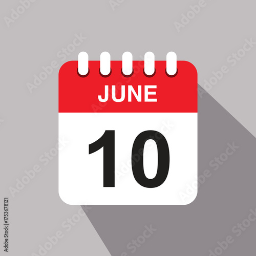10 june calendar date icon. vector illustration with shadow design