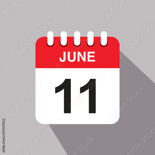 11 june calendar date icon. vector illustration with shadow design