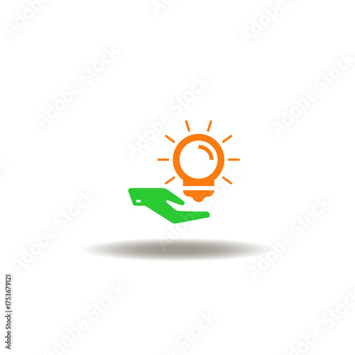 Vector illustration of hand hold light bulb. Symbol of good idea. Icon of give ideas.