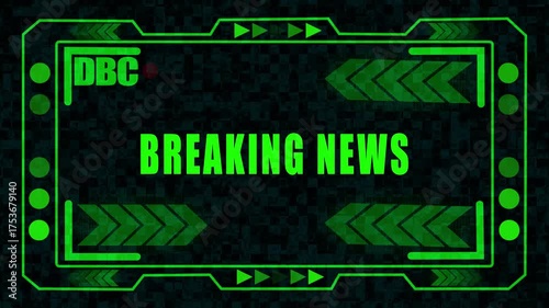 Green , Breaking News Screen Animation | Futuristic Broadcast Interface with Digital HUD Elements and Alert Frame