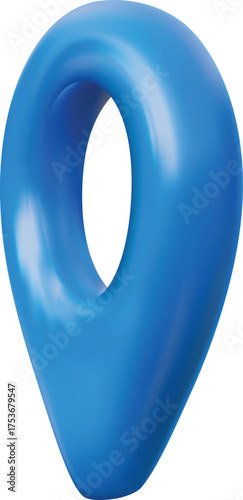 Blue geotag 3d vector icon, realistic map pin, side view, travel app navigation symbol, GPS location mark, map pointer