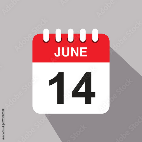 14 june calendar date icon. vector illustration with shadow design