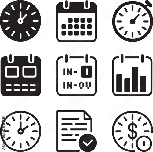 Nine detailed digital time cards with checkboxes and lines on white background clock card punch card