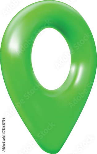 Green geotag 3d vector icon, realistic map pin, travel app navigation symbol, GPS location mark, map pointer sign