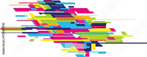 Vector art of abstract geometric shape with colorful glitch effect