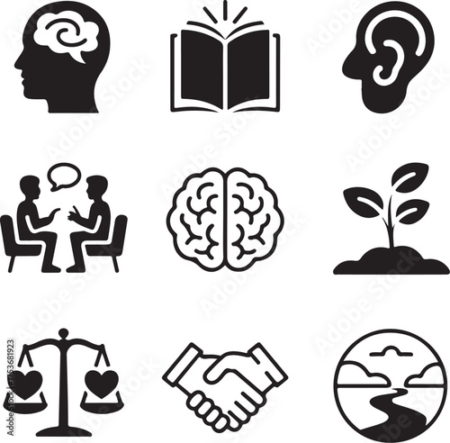 Nine interconnected abstract shapes representing therapy sessions on a white background vector