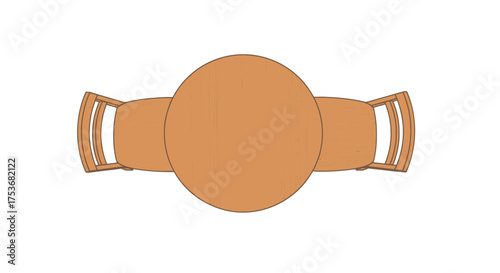 Round Wooden Table with Two Chairs Top View.