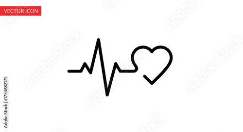 Black line art heartbeat pulse with heart shape icon.