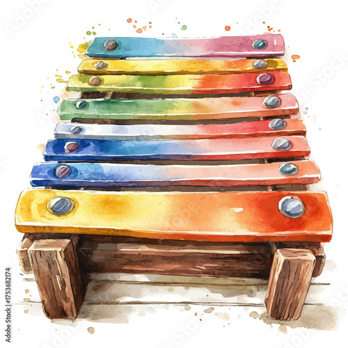 Xylophone, watercolor illustration vector, isolated on a white background.