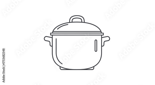 Simple line art icon of a cooking pot with a lid and handles.