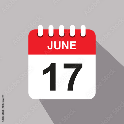 17 june calendar date icon. vector illustration with shadow design