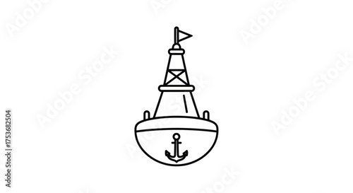 Nautical Buoy with Anchor Symbol and Flag.