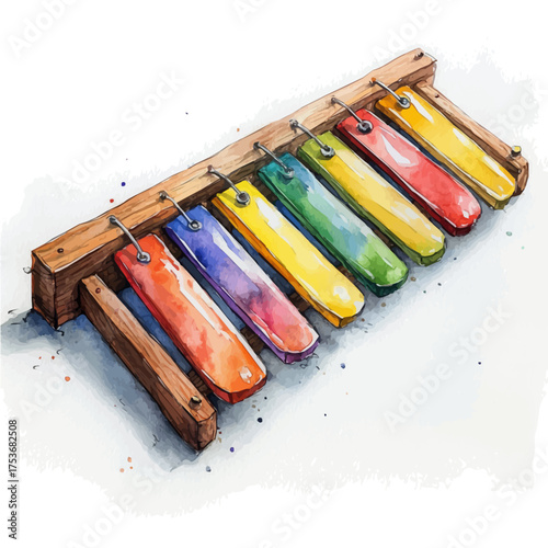 watercolor vector of Xylophone, isolated on a white background.