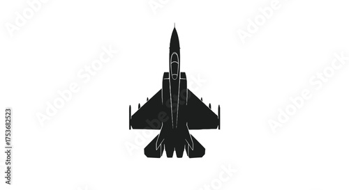 Silhouette of a Modern Military Jet Fighter Aircraft Viewed from Above.