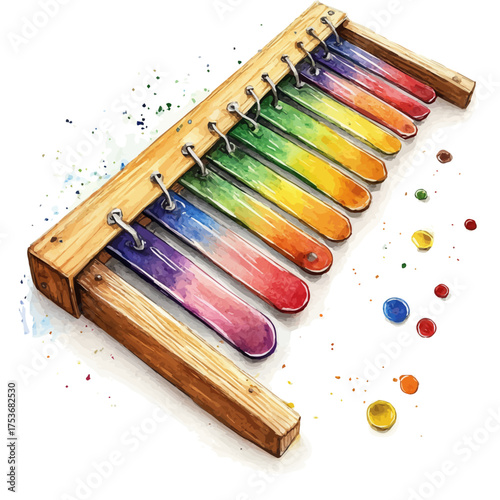 Xylophone, watercolor painting vector, isolated on a white background.
