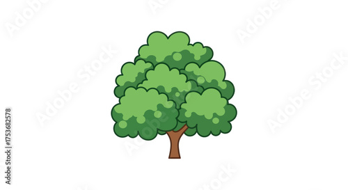 Stylized Green Tree Illustration with Brown Trunk and Lush Foliage.