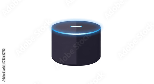Modern Dark Smart Speaker with Glowing Blue Light Ring.