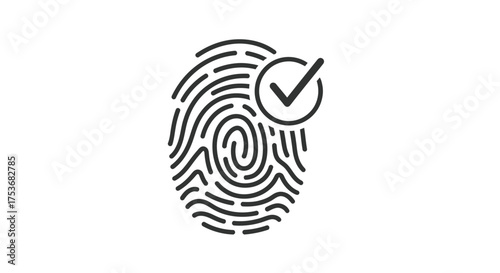 Fingerprint icon with a checkmark symbol for successful biometric authentication and security.