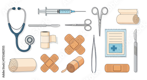 Assorted Medical Tools and Supplies for Healthcare and Treatment.