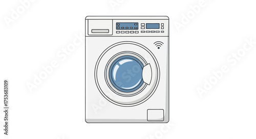 Modern White Washing Machine with Digital Display and Wi-Fi.