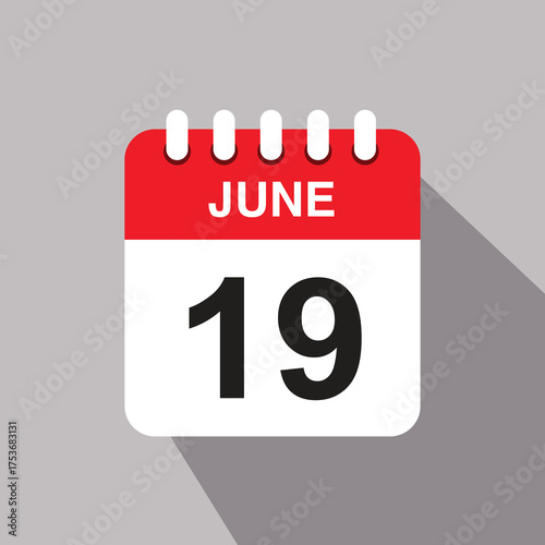 19 june calendar date icon. vector illustration with shadow design