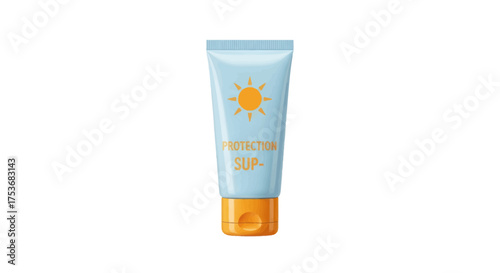 Light Blue Sunscreen Tube with Orange Cap and Daisy Logo.