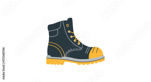 Single Black Work Boot with Yellow Accents and Laces.