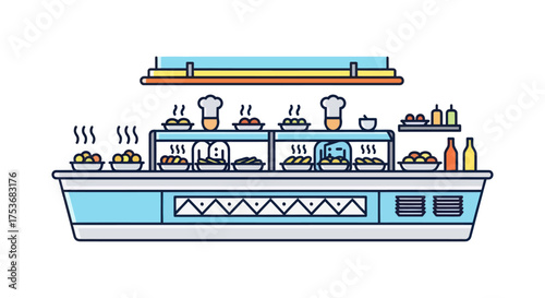 Cartoon Illustration of a Restaurant Buffet Serving Area.