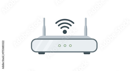 Modern Wireless Router with Antennae and Wi-Fi Symbol.