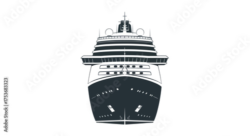 Front View of a Cruise Ship with Multiple Decks and a Prominent Bow.