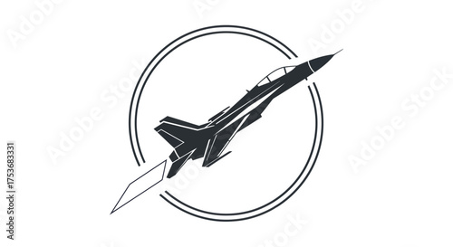 Jet Fighter Silhouette Ascending Within a Circular Frame.