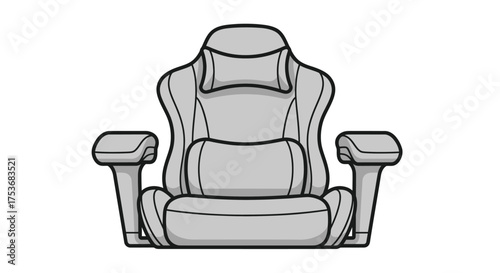 Gray Gaming Chair with Headrest and Lumbar Support Front View.
