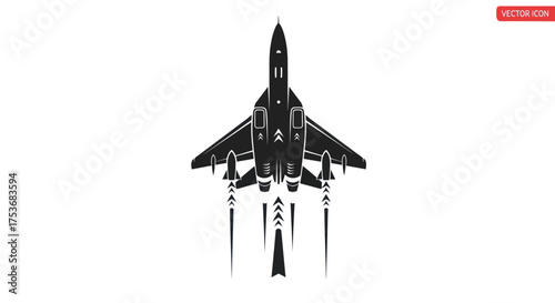 Silhouette of a Fighter Jet with Missiles and Exhaust Plumes.