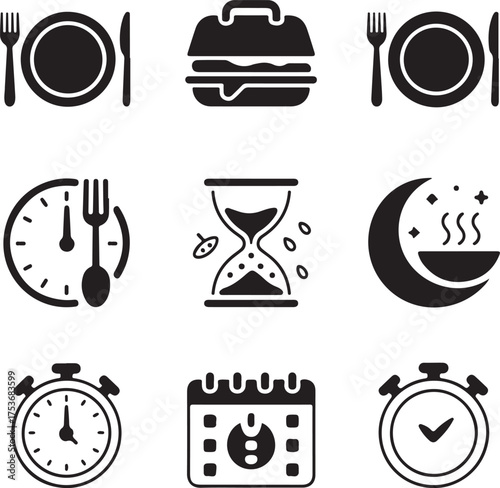 Nine Detailed Meal Timing Icons With Transparent Background nine icons breakfast icon