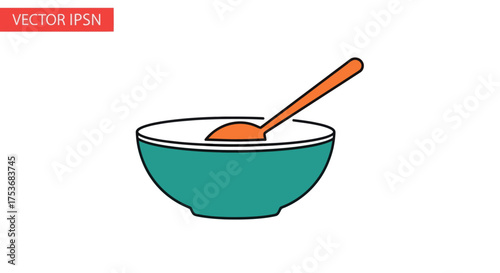 Teal bowl filled with white substance and orange spoon.