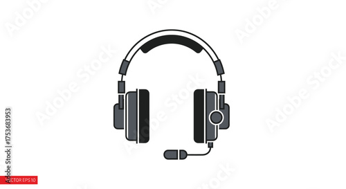 Black and Gray Over-Ear Headphones with Attached Microphone.