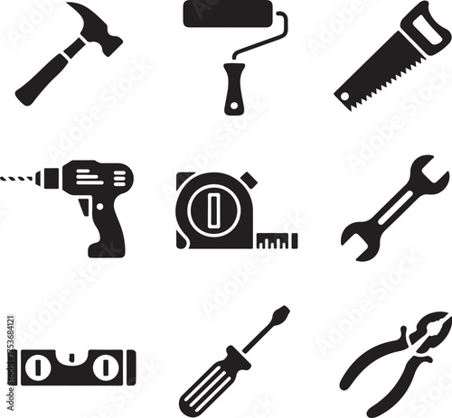 Silhouette of a person painting a wall with a roller on a white background vector