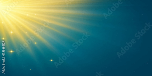 Sunlight pierces the deep blue ocean, creating rays of light in an ethereal underwater scene